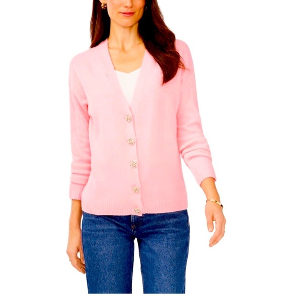 CeCe Crystal Embellished Two-Way Pink Snuggly Soft Knit Cardigan Sweater Sz XS - Picture 1 of 15